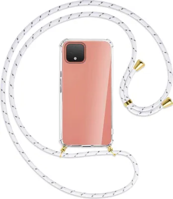 Produktbild von Handykette Backcover-Schutzhülle mit Band (Metall goldfarben) für Google Pixel 4 XL - weiß/grau