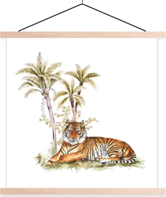 Produktbild von MuchoWow® Textilposter Tiger - Baum - Augen 60x60 cm mit holzfarbenen Rahmen - Wanddekoration