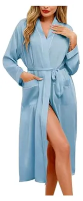 Produktbild von Damen Satin Morgenmantel Lang Kimono Bademantel Leicht für Hochzeit und Nachtwäsche in S-XXL