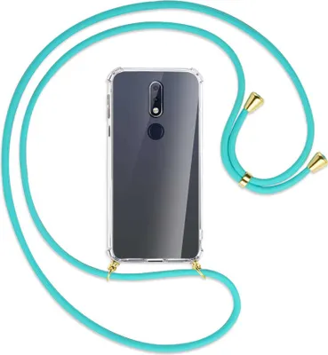 Produktbild von Handykette Backcover-Schutzhülle mit Band (Metall goldfarben) für Nokia 7.1 - türkis