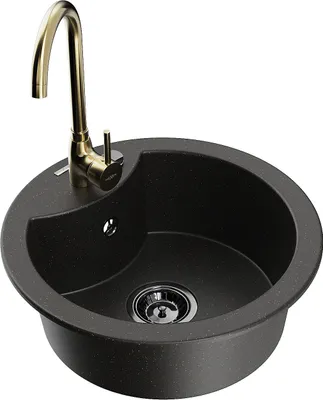 Produktbild von Mexen Diego 1-Becken-Granit-Spüle mit Mischbatterie Telma, Schwarz/Gold - 6512-75-670200-50-B