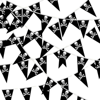 Image de Guirlande drapeau pirate, motif crâne, lot de 4 pièces, 10 mètres, noire, triangulaire, décoration pour Halloween, anniversaire, fête