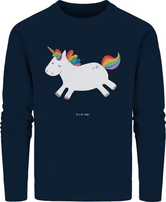 Produktbild von Mr. & Mrs. Panda Bio Pullover Einhorn Happy Größe S - French Navy - Geschenk, Pulli, Sweatshirt, Unicorn, Freude, Baumwoll, Einhörner, Spaß, Sweater, Lachen