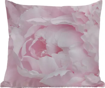 Produktbild von MuchoWow® Zierkissen Sofakissen Wohnzimmer Dekokissen 50x50 cm Nahaufnahme und Draufsicht einer rosa Pfingstrose - Komfort - Sofakissen