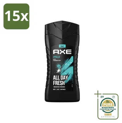 Zdjęcie produktu dla 15 sztuk żelu pod prysznic 3 w 1 Axe Apollo - zapach szałwii i cedru - 250 ml - zestaw ekonomiczny
