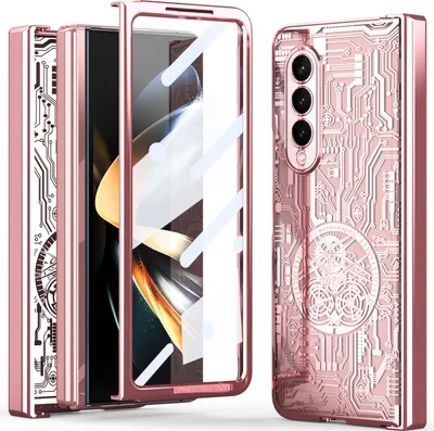 Immagine prodotto di Custodia galvanizzata per Samsung Galaxy Z Fold 3 5G, protezione della cerniera, custodia trasparente con pellicola per lo schermo Rosa