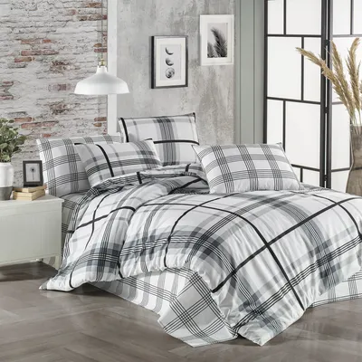 Produktbild von Komfortec Premium Bettwäsche 155x220 cm Bettbezug + 80x80 cm Kissenbezüge, gebürstet 80% Baumwolle-20% Mikrofaser, 2teiliges Superweiches Bettwäsche-Set, Grau/Weiß