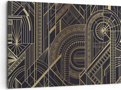 Produktbild von Bild auf Leinwand - Leinwandbild - 3 Teile - Ornament Gold Schwarz - 105x70cm - Wand Bild - Wanddeko - Wandbilder - Leinwanddruck - Bilder - Wanddekoration - Leinwand bilder - Wandbild - CE105x70-4522