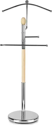 Zdjęcie produktu dla Wieszak na ubrania, stojak obrotowy podłogowy, na kurtki, metal i drewno, 112 cm