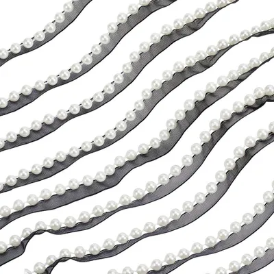 Organza-Spitzenband mit Perlenfransen, 4,57 m, 10 mm, schwarz