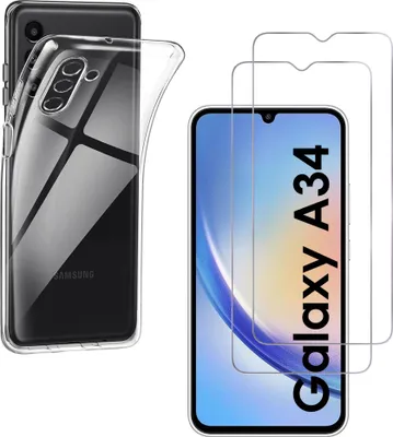 Produktbild von Hülle für Samsung Galaxy A34 5G mit 2 Displayschutzfolien aus Hartglas Phonillico®