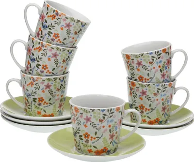 Zdjęcie produktu dla Zestaw filiżanek z talerzykami Versa porcelana kwiaty - Marka: Versa - EAN: 8420327570888