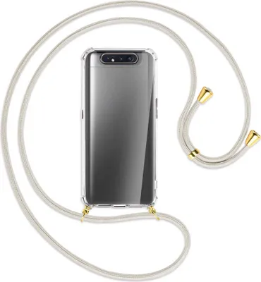 Produktbild von Handykette Backcover-Schutzhülle mit Band (Metall goldfarben) für Samsung Galaxy A80 - broken white