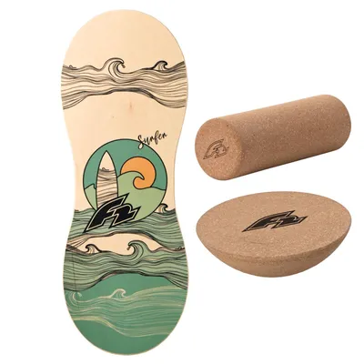Immagine prodotto di F2 Balance Board set completo sughero rullo emisfero balance board legno antiscivolo - Contenuto: Peanut set completo