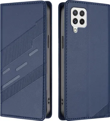 Produktbild von Hülle für Samsung Galaxy A22 4G, Kunstleder Brieftaschen Handyhülle mit Kartenfach und Standfunktion Blau