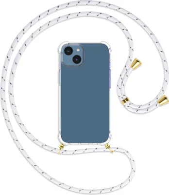 Produktbild von Handykette Backcover-Schutzhülle mit Band (Metall goldfarben) für Apple iPhone 14 (6.1'') - weiß/grau