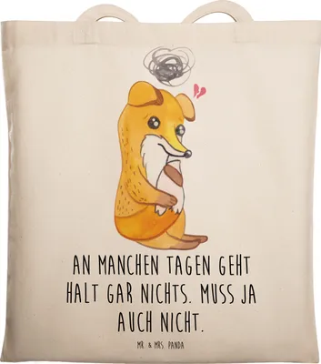 Produktbild von Mr. & Mrs. Panda Tote Bag Fuchs Depressionen - Transparent - Geschenk, Depressiv, Laptoptasche, Stoffbeutel, Tasche, Jutebeutel, Schultasche