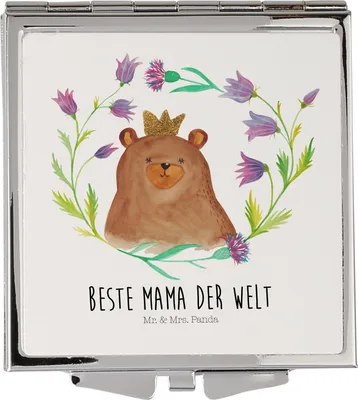 Produktbild von Mr. & Mrs. Panda Schminkspiegel Bär Königin - Weiß - Geschenk, Handspiegel, Taschenspiegel klappbar, Lieblingsmensch, Mom, Teddy, Faltspiegel, Mutter, Mama, Mutti