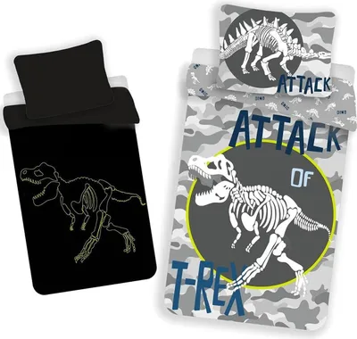 Immagine prodotto di TYRANOSAURUS T-REX lenzuola in cotone luminoso grigio Dimensioni: 70 x 90 cm | 140 x 200 cm
