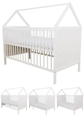 Łóżeczko/tapczanik Jaś domek 140x70 kolor biały + materac – zdjęcie produktu 1