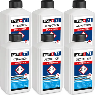 Produktbild von Kaustisches Soda 6St. FLASCHE 1kg NaOH, Natriumhydroxid Ätznatron, RM71
