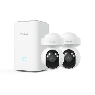 Image de Reolink E1 Outdoor x2 avec Home Hub, 5MP PTZ WLAN Set caméra de surveillance extérieure, 3X Zoom, Vision nocturne couleur, Détection intelligente, Gestion centralisée