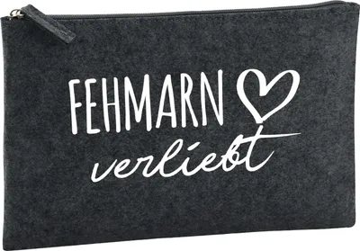 Produktbild von Huuraa Kulturbeutel Fehmarn verliebt 1 Liter Charcoal Filz Kosmetiktasche Geschenkidee