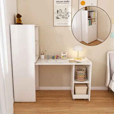 Immagine prodotto di Scrivania estraibile con spazio contenitore, scrivania pieghevole, mobile multifunzione, scrivania per computer, colore bianco