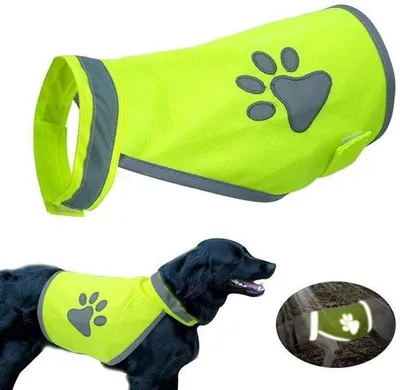 Imagen del producto de Chaleco reflectante para perros Ibenzoa®: Chaleco de seguridad fabricado en poliéster, impermeable y resistente al desgarro, transpirable, de alta visibilidad, cómodo, para perros pequeños y grandes, 1 unidad