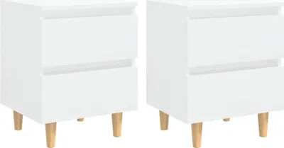Image de Tables de chevet pieds en pin 2 pcs blanc brillant 40x35x50 cm
