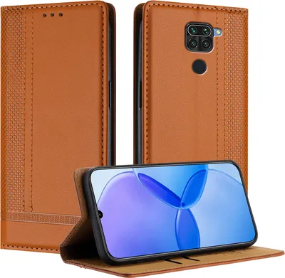 Produktbild von Handyhülle für Xiaomi Redmi Note 9 Leder Flip Klappbare Schutzhülle mit Standfunktion Braun