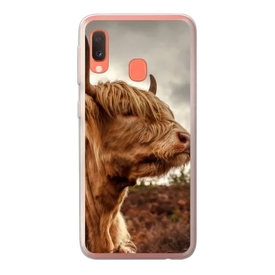 Produktbild von MuchoWow® Handyhülle Schutzhülle Hülle für Samsung Galaxy A20e Scottish Highlander - Strauch - Heidekraut Silikon Softcase Handy Hülle - Abdeckung