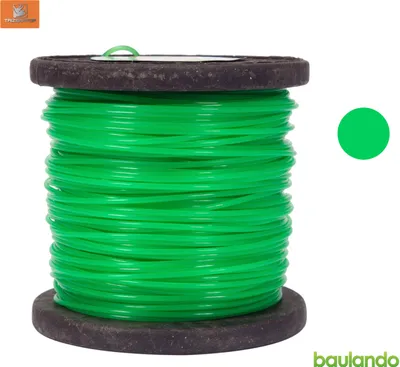 A spool of green trimmer line on a dark spool, with a green color swatch to the right.