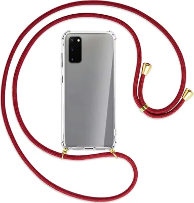 Produktbild von Handykette Backcover-Schutzhülle mit Band (Metall goldfarben) für Samsung Galaxy S20 (G980) - dunkelrot
