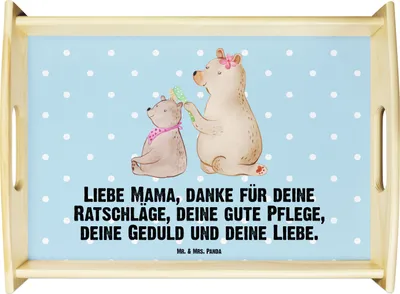 Produktbild von Mr. & Mrs. Panda Dekotablett Bär Kind - Blau Pastell - Geschenk, Muttertag, Servier Tablett, Deko, betttablett, Serviertablett, Mama, Holztablett, Bären