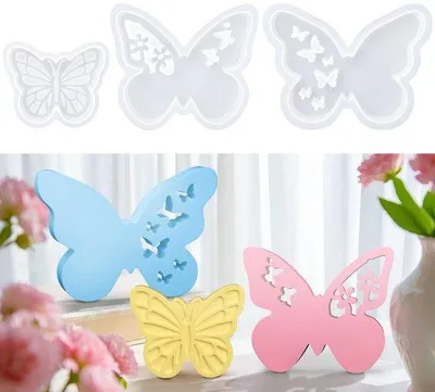 Obrázok produktu pre Ibenzoa® Sada 3 ks silikónových foriem Motýľ, biela, priemer 22,5 cm – 3D silikónové formy na epoxidovú/UV živicu, betón, sadru, šperky a ručne vyrábané sviečky