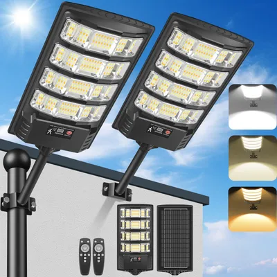 Solar-Straßenleuchte 2er-Pack, LED, 6000K/3000K, Bewegungsmelder, IP65