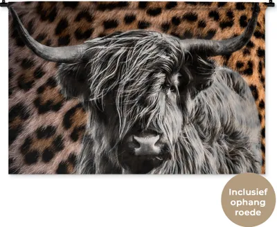 Produktbild von MuchoWow® Wandteppich Wandbehang Schottisches Hochlandrind - Pantherdruck - Tiere 150x100 cm Tapisserie Dekoration Wandtuch - Waschbar - Tapisserien - Wand-Decke