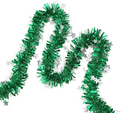 Produktbild von Lametta-Twist-Garland-Fade-resistente dichte wunderschöne Folie Wahnsinnige Außen im Freien Weihnachtsbaum Girlanddekor für Party-Grün