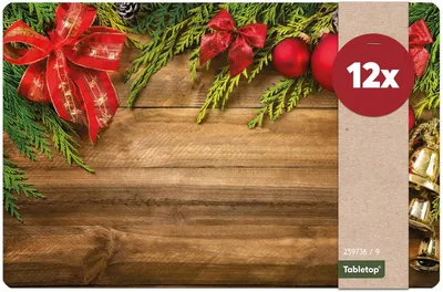 Immagine prodotto di Set di 12 tovagliette lavabili con decorazioni natalizie e legno