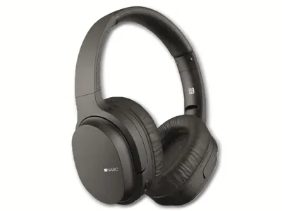 A studio shot of black over-ear headphones against a white background.