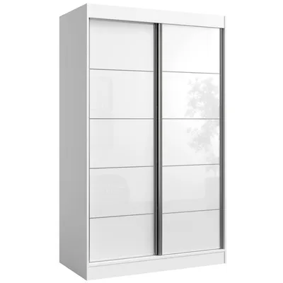 Kleiderschrank zum Schlafzimmer für Kleidung mit lacobel, Höhe: 200cm, Breite: 120 cm, Weiß