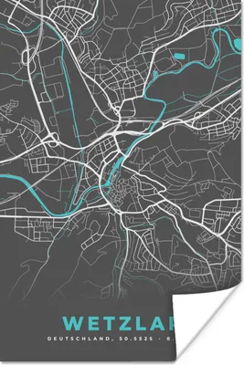 Produktbild von MuchoWow® Poster Blau - Deutschland - Karte - Stadtplan - Wetzlar 40x60 cm - Plakate für die Wand - Poster Babyzimmer