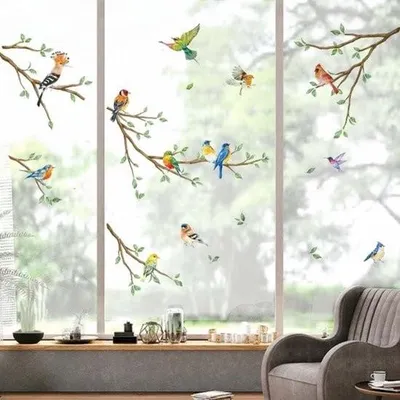 Immagine prodotto di Albero estivo con ramo finestra adesivo adesivo da parete bifacciale anticollisione colibrì mondo uccello finestra adesivo vetro porte finestra adesivo