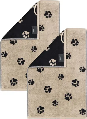 Produktbild von 2 Stück Cawö We love Dogs Gästetücher 6247-93 Pfoten Schwarz 30x50