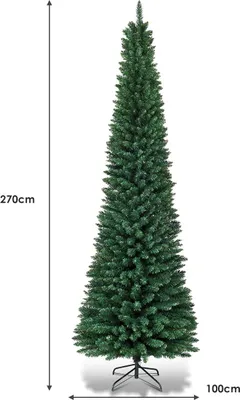 Image de Sapin de Noël crayon de 270 cm avec support en métal, vert