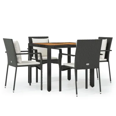 Produktbild von vidaXL 5-tlg. Garten-Essgruppe mit Kissen Schwarz Poly Rattan