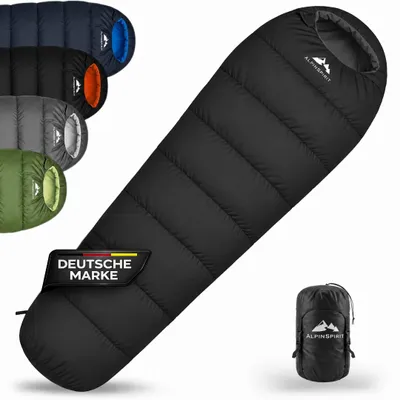 Produktbild von AlpinSpirit Schlafsack [Ultraleicht] 3 Jahreszeiten Sommer & Winter, kleines Packmaß, Komfort, 210x75 cm, leicht & kompakt für Outdoor & Camping, KI-generiertes Bild