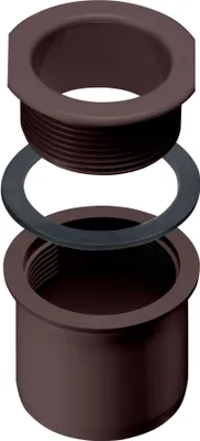 An exploded view of a plumbing fitting, showing three separate parts.