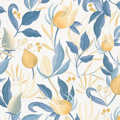 Produktbild von Profhome 790626-GU Blumen Tapete Floral creme blau pastell-gelb gold 5,33 m2